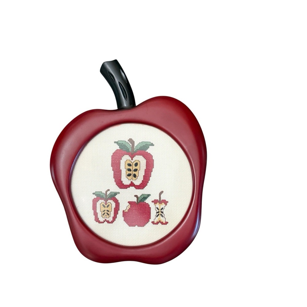 Apple Cross Stitch Complete Framed‎ Art Country Kitchen Teacher Handmade Decor